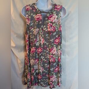 Umgee Floral A-Line Skirt in Gray and Pink